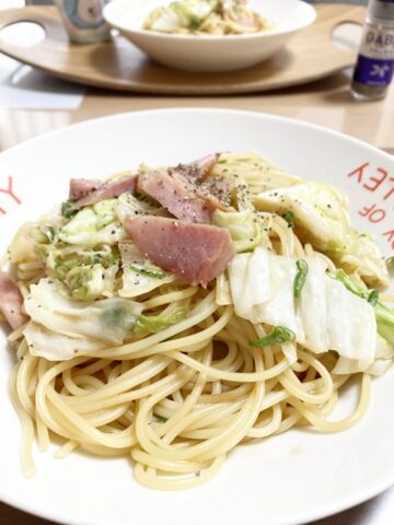キャベツとハムの和風パスタ